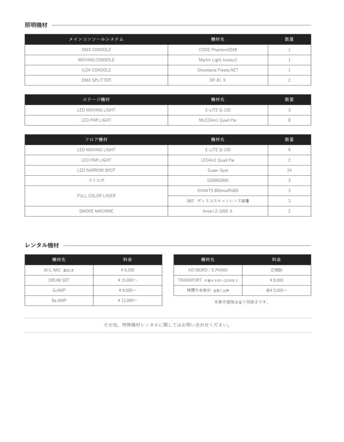 照明機材とレンタル機材
